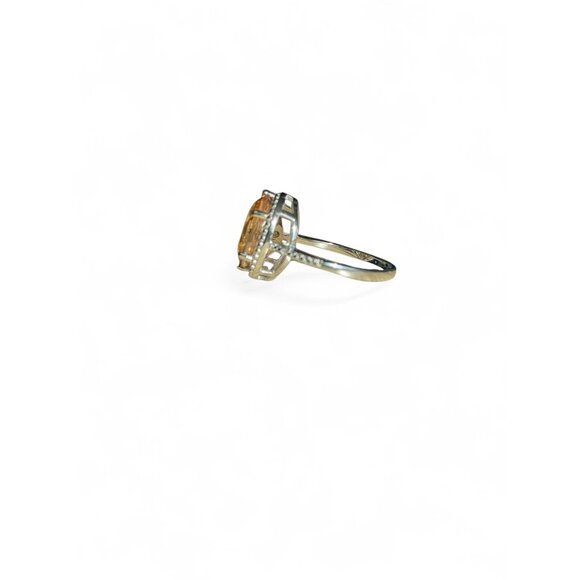 Vintage Style Sterling Silver Ring Oval 4.5 Ct Natural Citrine and Diamonds 7.25 - Picture 4 of 7